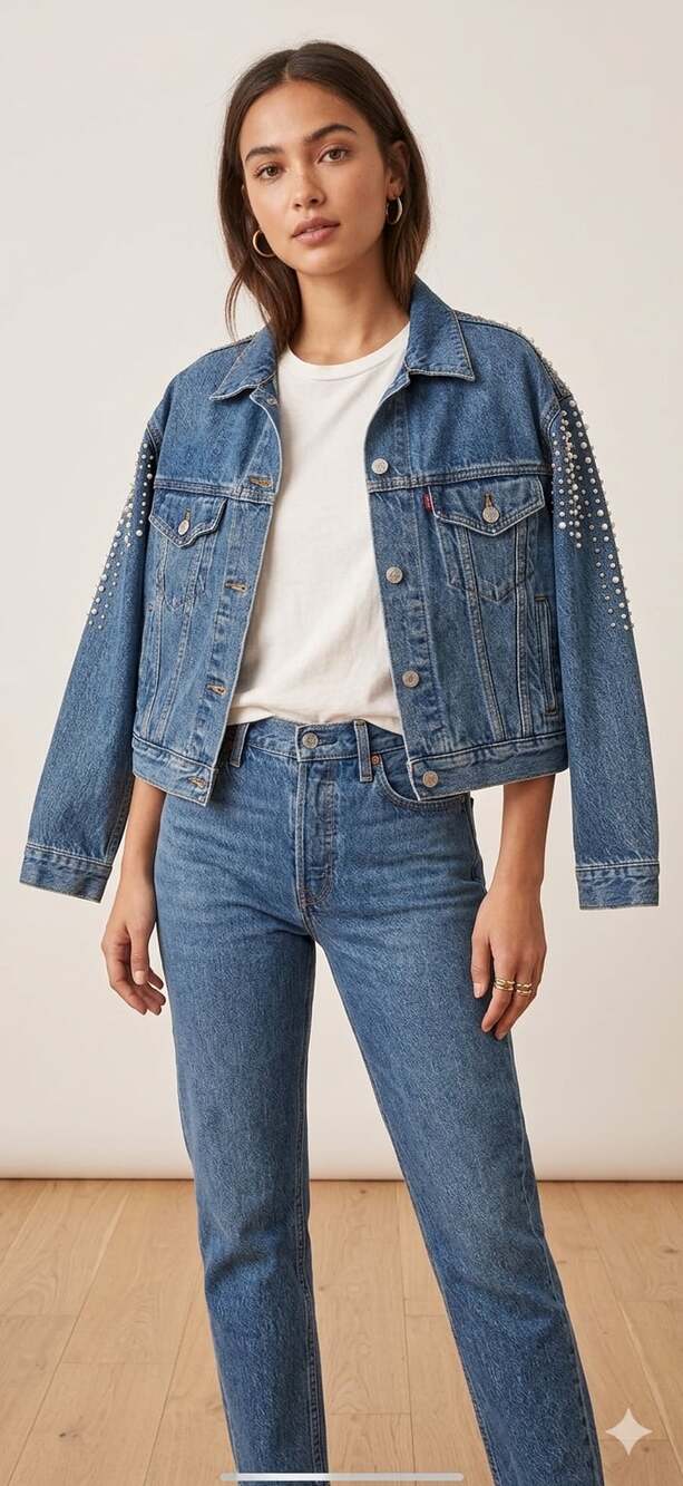 Levi's Women's Rhinestone Embellished Denim Trucker Jacket Size XL